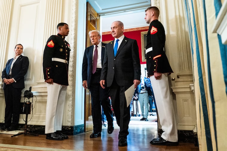 President Donald Trump and Israeli Prime Minister Benjamin Netanyahu head to a news conference at the White House in September.