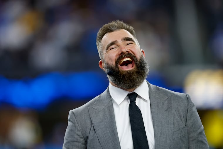 Jason Kelce, now part of ESPN's "Monday Night Countdown" crew, was on hand for his former team's overtime loss to the Chargers.