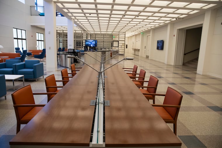 The bottom floor of the new main reading room at the Free Library on the Parkway is photographed on Wednesday, April 03, 2019. The new area is three levels of event spaces that includes a business resource area and a teen library.