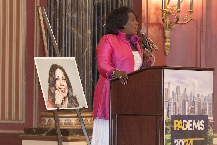 Philadelphia Mayor Cherelle L. Parker speaks to Pennsylvania delegates on Tuesday during the 2024 Democratic National Convention in Chicago.