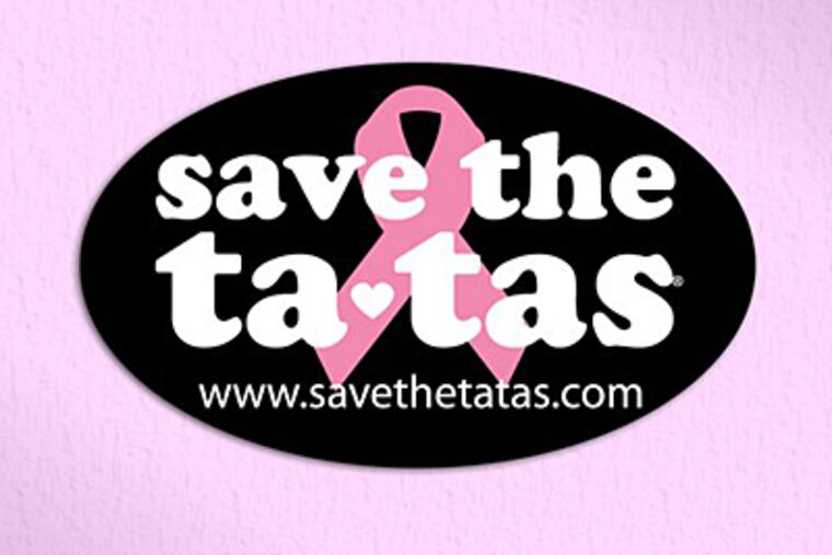 This photo released by Save the Ta-Tas shows one of its logos. The company sells T-shirts as well as as hats. The T-shirts proclaim everything from "caught you lookin' at my ta-tas" and "I love my big ta-tas" for women to "my girl has great ta-tas" and "save a life grope your wife" for men. (AP Photo/Save The Ta-Tas)