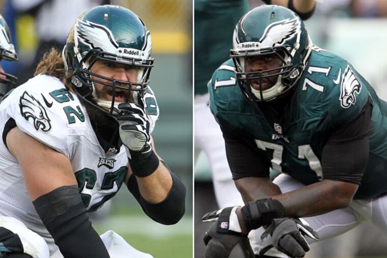 Eagles offensive lineman Jason Kelce and Jason Peters. (Yong Kim/Staff Photographer) (David Maialetti/Staff Photographer)