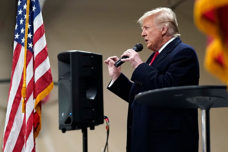 Republican presidential candidate former President Donald Trump speaks at a caucus site at Horizon Events Center, in Clive, Iowa, Monday, Jan. 15, 2024.