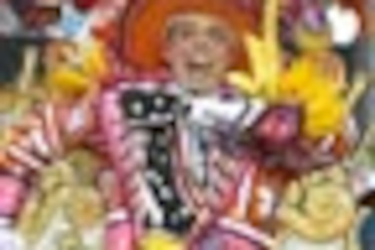 The Joseph A. Ferko String Band had a theme of "The Carnival Comes to Town" with a fairgrounds, midway, jugglers, and clowns. They finished second in 2011. ( Charles Fox / Staff Photographer ) PMUMMER02P, 01/01/2012, MUMMERS PARADE 2012, 16TH/ JFK BLVD., PHILA., PA