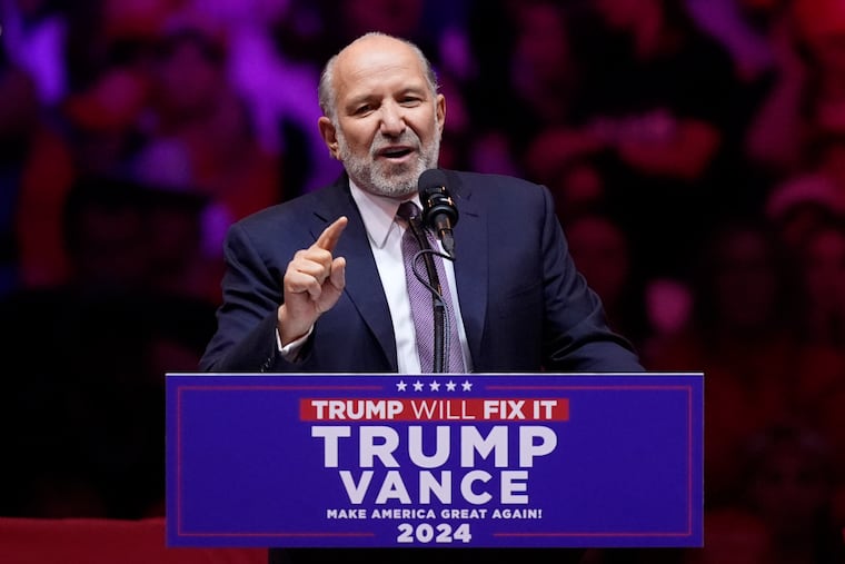 Howard Lutnick speaks before Republican presidential nominee former President Donald Trump at a campaign rally at Madison Square Garden in October.