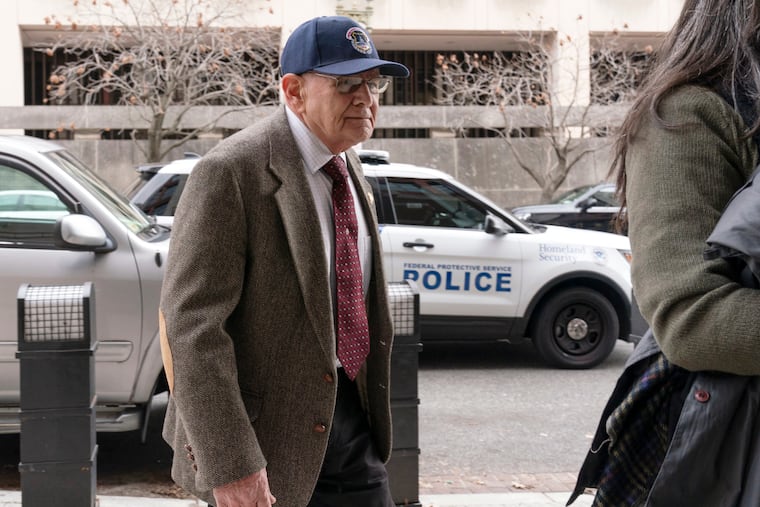 Charles Sicknick, the father of fallen U.S. Capitol Police officer Brian Sicknick, arrives for the sentencing hearing for Julian Khater and George Tanios, at the federal courthouse in Washington.
