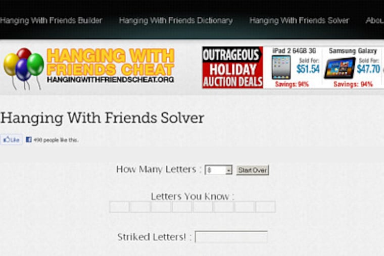 The "Hanging With Friends Cheat" website.