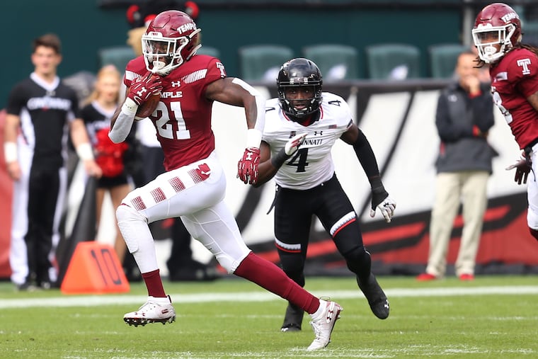 Graduate running back Jager Gardner, pictured running the ball against Cincinnati last season, is an early frontrunner to be one of Temple's top backs this year.