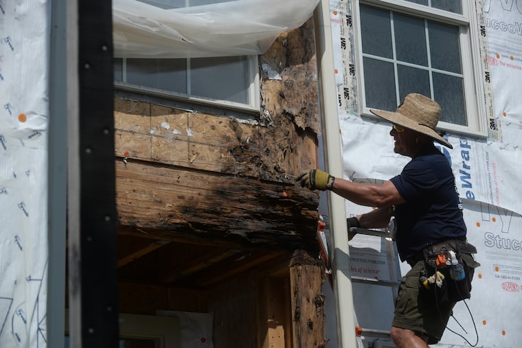Rob Lunny of Lunny Building Diagnostics, located in Jamison, Pa., points out structural damage to this West Chester home due to water intrusion.