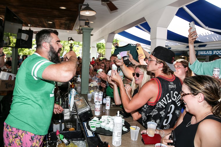 Eagles Jason Kelce to tends bar and does a jello shot with fans for autism fundraiser at the Ocean Drive in Sea Isle City, Wednesday, June 29, 2022