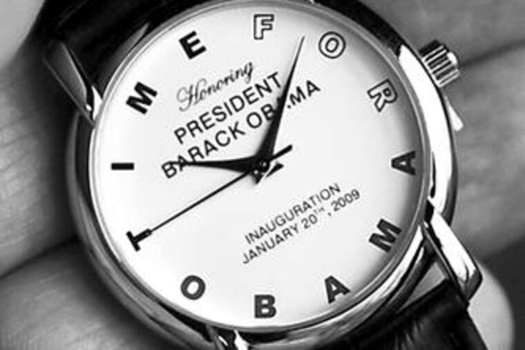 There is a message on the watch. A 98-year-old Valley Forge man has designed the timepiece to mark inauguration day. Only 400 will be sold. Story, B2.