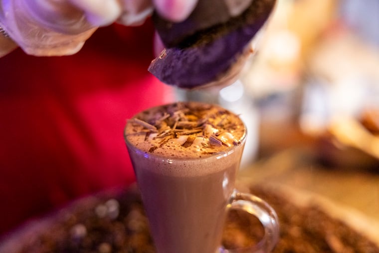 A hot chocolate at Rim Cafe made by Chara Bell Rowland, co-owner, in Philadelphia, Pa., on Wednesday, Jan. 21, 2026.