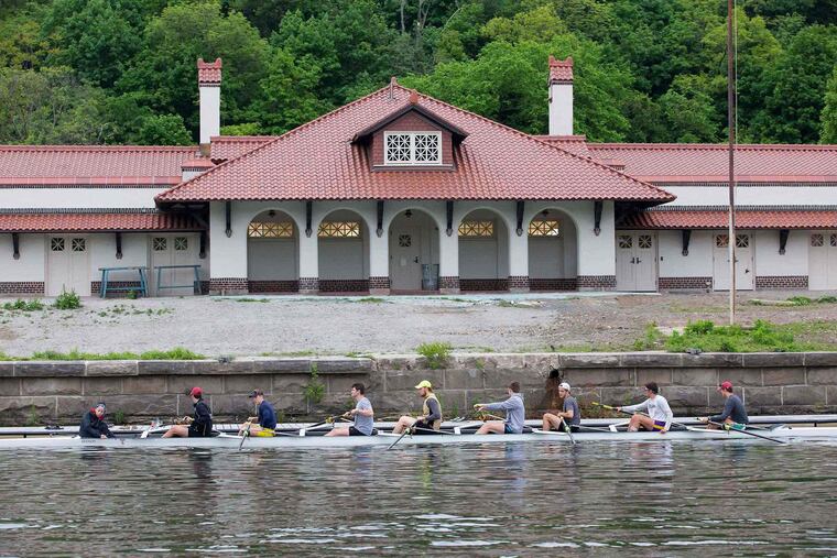 Temple Men's Crew team at their newly renovated boathouse, on the Schuykill River, in Philadelphia, Wednesday, May 10, 2017.