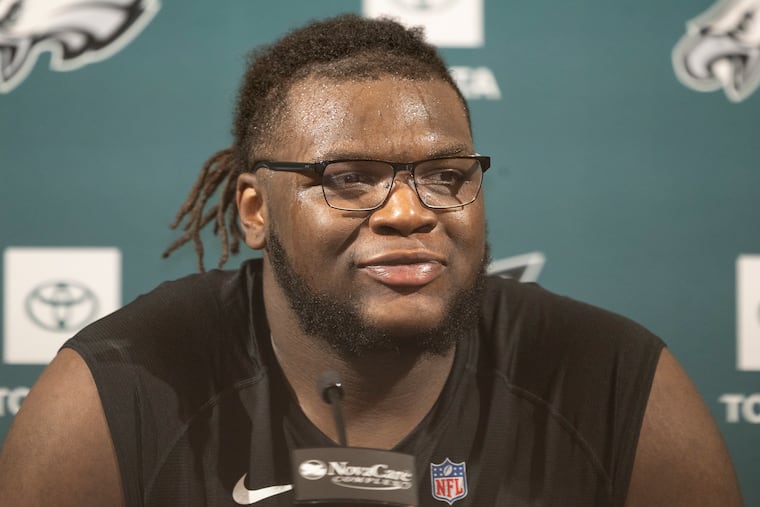 Philadelphia Eagles' Cameron Williams speaks during a news conference at the NFL football team's training facility in Philadelphia, Friday, May 2, 2025.