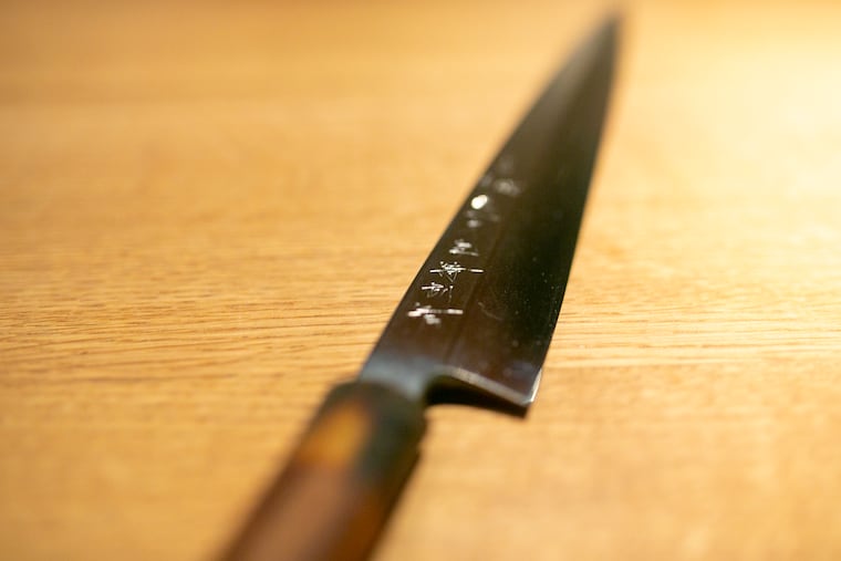 One of chef Hiroki Fujiyama’s heirloom knives at his restaurant Hiroki in Fishtown.