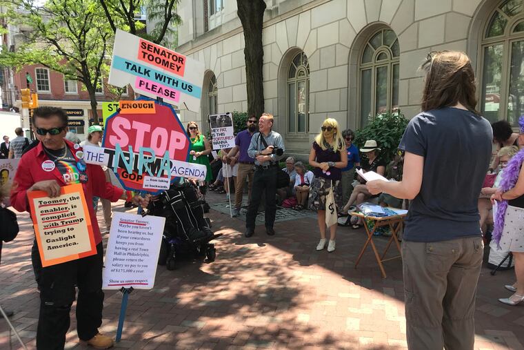 About 25 people from Tuesdays with Toomey protested outside the senator’s office on 2nd and Chestnut.