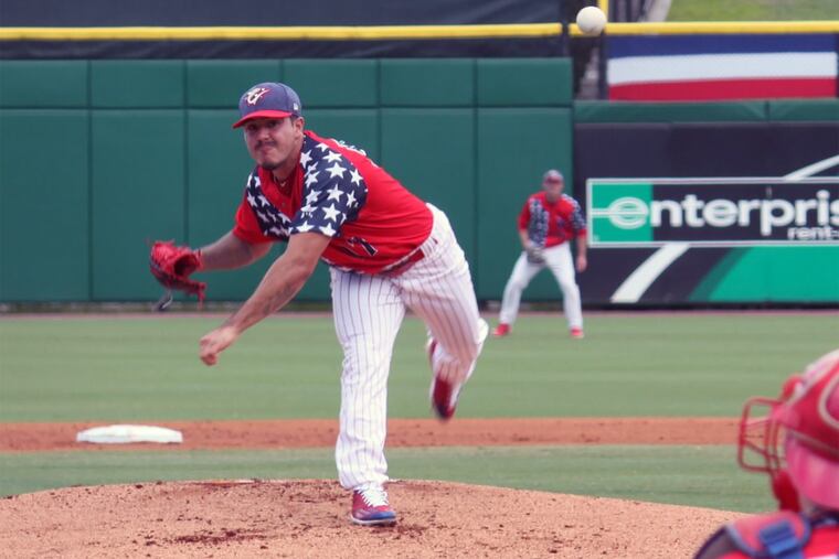 Phillies prospect JoJo Romero pitching for the Clearwater Threshers.
