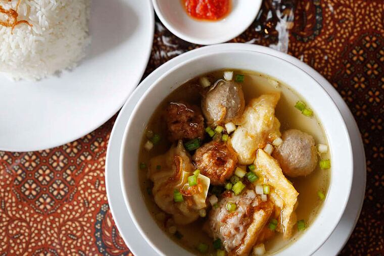 Bakwan campur, a medley of dumplings and homemade wontons soaked in a chicken-pork broth, at Lil' Java.