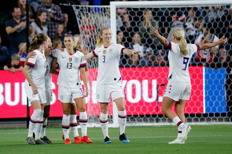 From left to right: Tierna Davidson, Carli Lloyd, Christen Press, Alex Morgan, Samantha Mewis and Lindsey Horan.