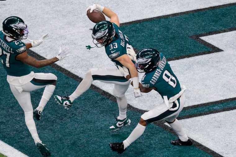 Eagles cornerback Cooper DeJean grabbed his first career pick and ran it back for a touchdown on his 22nd birthday.