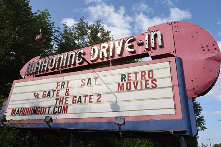 The Mahoning Drive-In main entry signage in Lehighton. (Bradley C Bower/For The Inquirer)