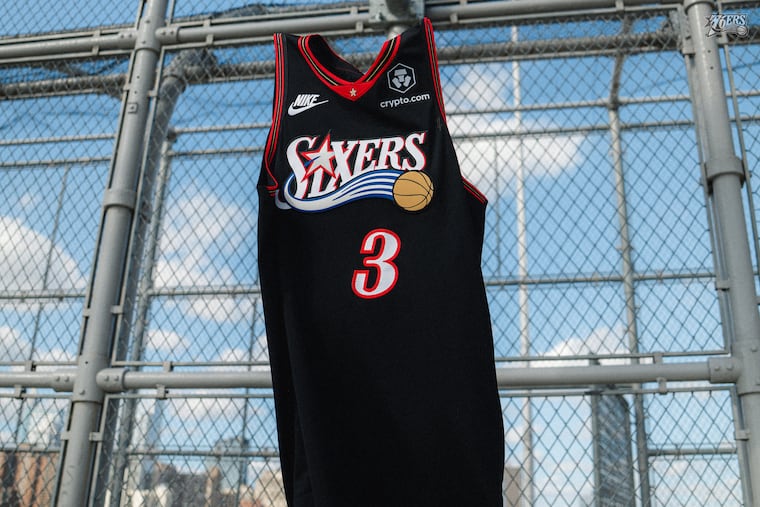 A closer look at the Sixers' black jerseys from the Allen Iverson era that are set to return for the 25th anniversary of their NBA Finals appearance.