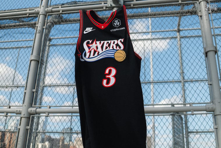 A closer look at the Sixers' black jerseys from the Allen Iverson era that are set to return for the 25th anniversary of their NBA Finals appearance.