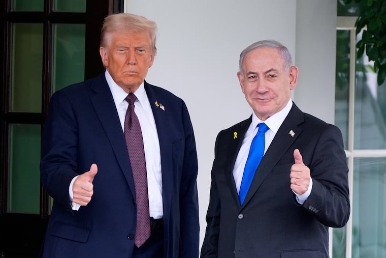 President Donald Trump greets Israeli Prime Minister Benjamin Netanyahu at the West Wing of the White House, in September. The U.S. and Israel launched a joint attack on Iran over the weekend.