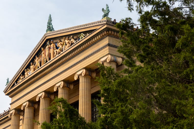 The polychrome high-relief sculpture on the north pediment of the Philadelphia Museum of Art depicts 13 figures from classical mythology.