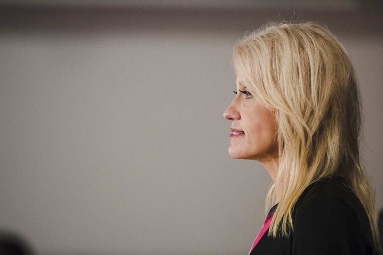 FILE / Counselor to the President Kellyanne Conway during a news conference in Trenton, N.J., Monday, Sept. 18, 2017.