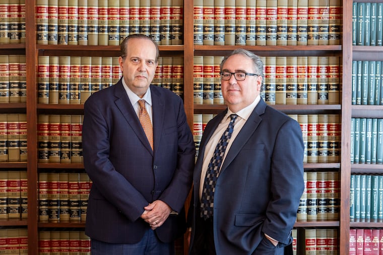 Attorney’s Jeffrey Fritz and Derek Braslow, pose for a photo together in Philadelphia, Pa., on Thursday, April 24, 2025.