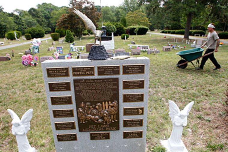 The owner of Pet Lawn Memorial Park in Berlin, N.J., has put it up for sale because she can't afford the taxes. The cemetery, which opened in 1951, has graves of more than 15,000 pets. (Alejandro A. Alvarez/Staff)