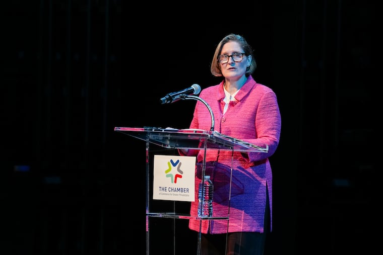 Anna Paulson, president and CEO of the Federal Reserve Bank of Philadelphia, speaks at the State of the Economy event in Philadelphia, on Jan. 14, hosted by the Chamber of Commerce for Greater Philadelphia.