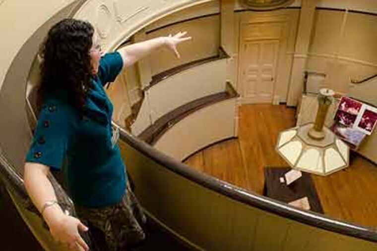 Stacy Peebles in an amphitheater at Pennsylvania Hospital that was used during the 1800s for surgeries, specifically for amputations and cataract removal. (Richard Kauffman / Staff Photographer)