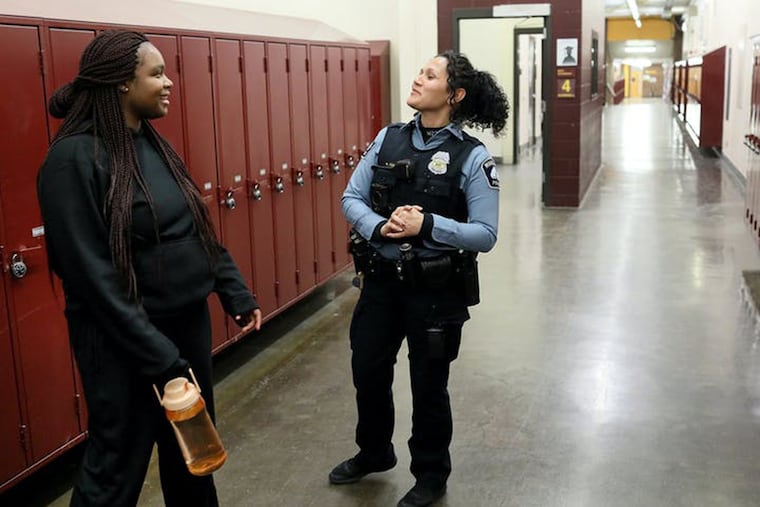 Darnella Frazier (left), shown chatting with school resource officer Drea Leal at Minneapolis Roosevelt High School in January 2019.