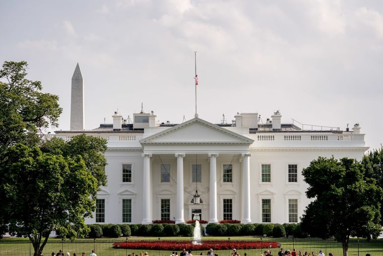 The American flag at half-staff at the White House on Monday afternoon.