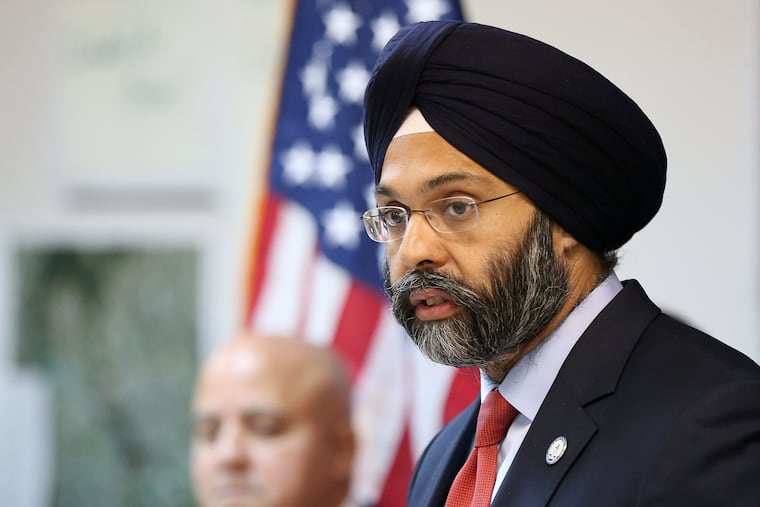 New Jersey Attorney General Gurbir Grewal speaks during a news conference in December. New Jersey is suing over big GOP donor's role in federal crackdown on online gambling. (Tim Tai/Philadelphia Inquirer/TNS).