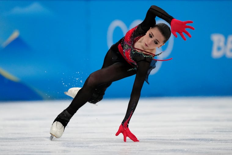 Kamila Valieva, of the Russian Olympic Committee, falls in the women's free skate program during the figure skating competition at the 2022 Winter Olympics, Thursday, Feb. 17, 2022, in Beijing. No 15-year-old figure skaters will be allowed to compete at the 2026 Olympics following the controversy surrounding Russian competitor Kamila Valieva at this year's Beijing Games. A new age limit for figure skaters at senior international events was passed Tuesday, June 7, 2022 by the International Skating Union in a 110-16 vote that will raise the minimum age to 17 before the next Winter Olympics in Milan-Cortina d’Ampezzo, Italy.