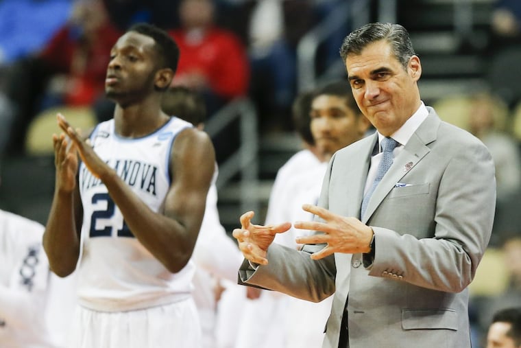 Villanova coach Jay Wright signaling to his team against Radford on Thursday night in Pittsburgh.