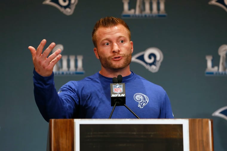 Rams Head Coach Sean Mcvay talks during the final Los Angeles Rams media interviews before the Super Bowl on Jan. 31, 2019 in Atlanta, Ga. (Bob Andres/Atlanta Journal-Constitution/TNS)