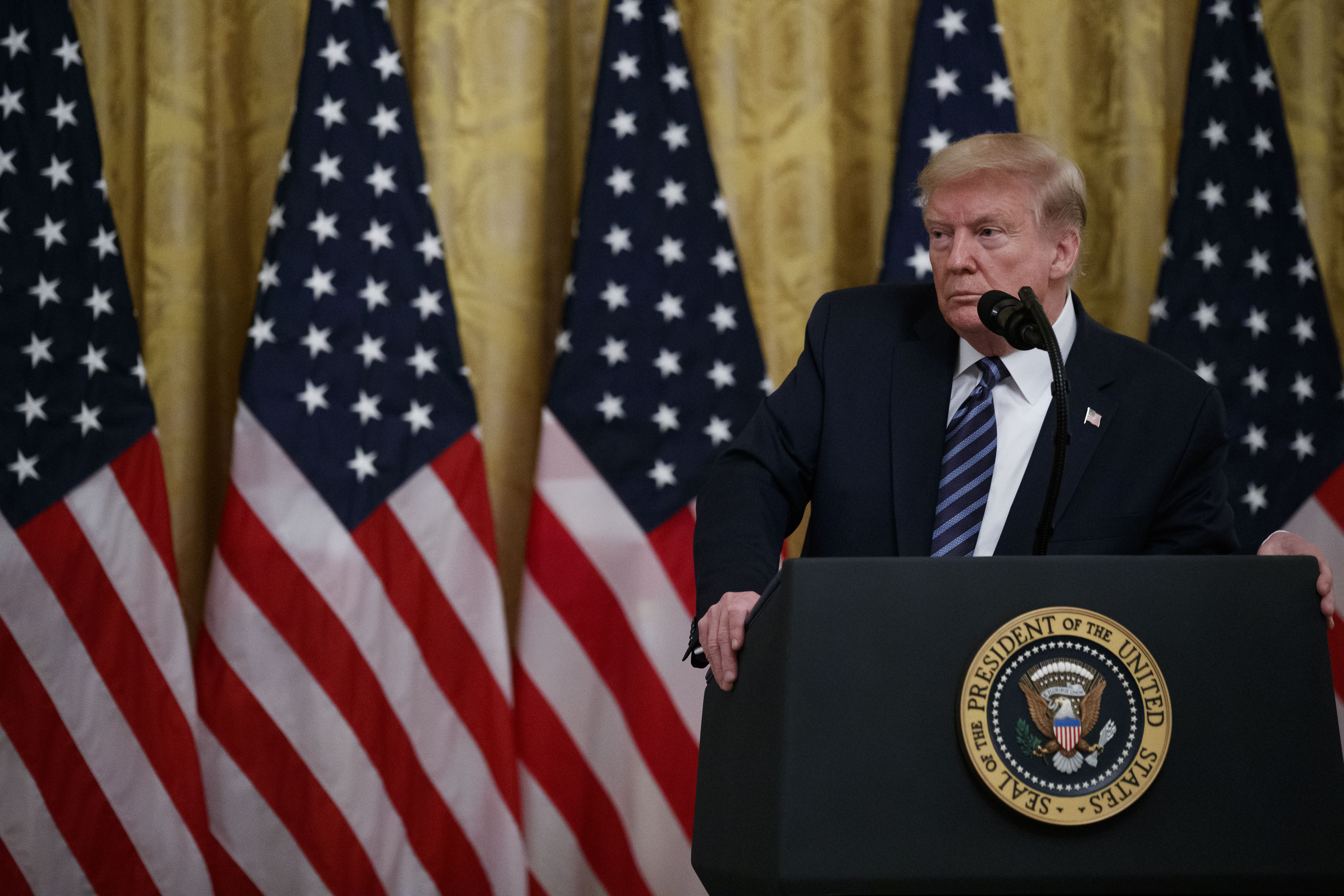 President Donald Trump speaks about protecting seniors, in the East Room of the White House, Thursday, April 30, 2020, in Washington.
