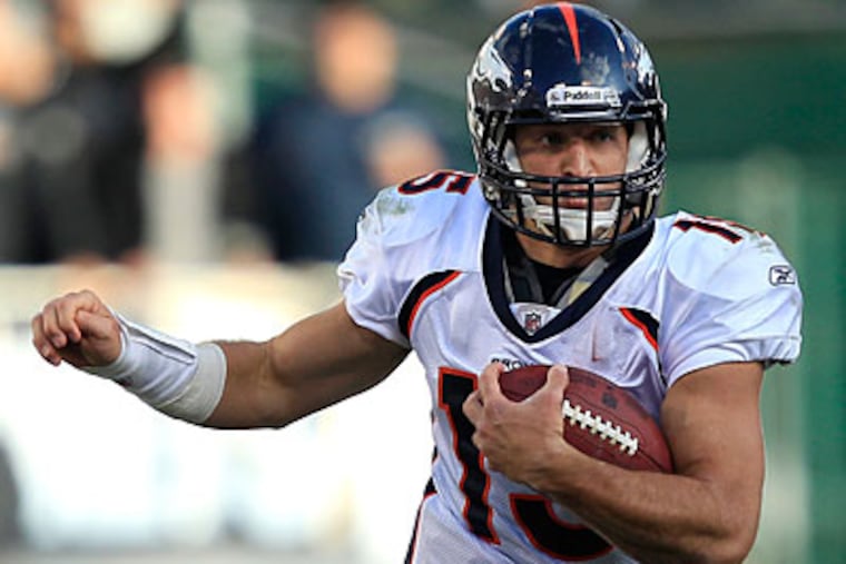 Broncos quarterback Tim Tebow's rushing prowess should pay off for fantasy football owners. (Marcio Jose Sanchez/AP Photo)