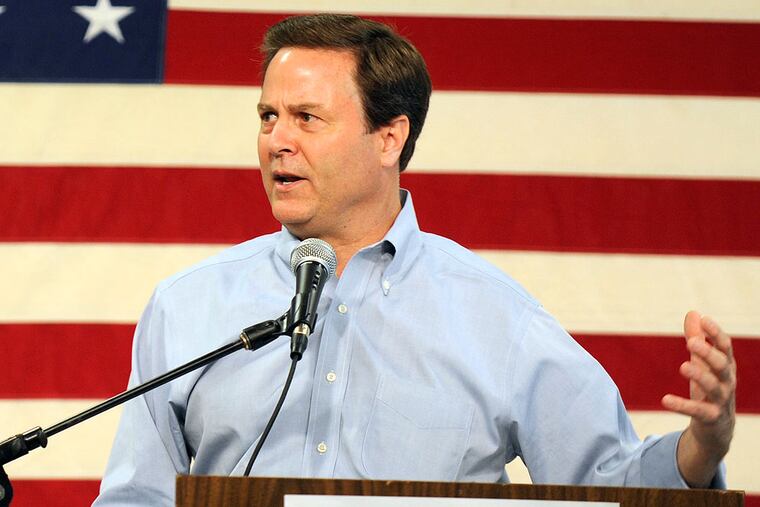 State Sen. Donald Norcross (left) addresses supportes at Camden County Democratic party headquarters in Cherry Hill on primary election day June 3, 2014. Norcross is running against Frank Minor and Frank Broomell for the seat left vacant by Rob Andrews in the 1st Congressional District. Republicans on the ballot are Garry Cobb, Claire Gustafson, Lee Lucas and Gerard McManus. ( TOM GRALISH / Staff Photographer )