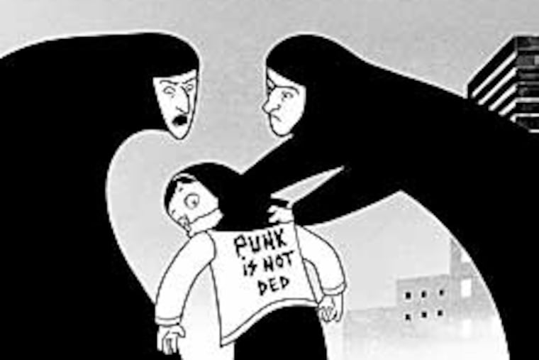 Marjane outwits two guardians of the revolution who are harassing her
for dressing "punk" in "Persepolis."