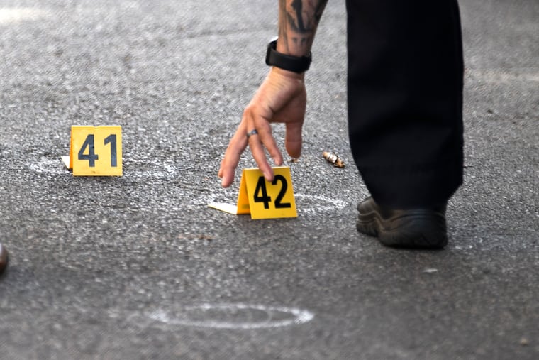 File photo of police processing a shooting scene in Philadelphia.