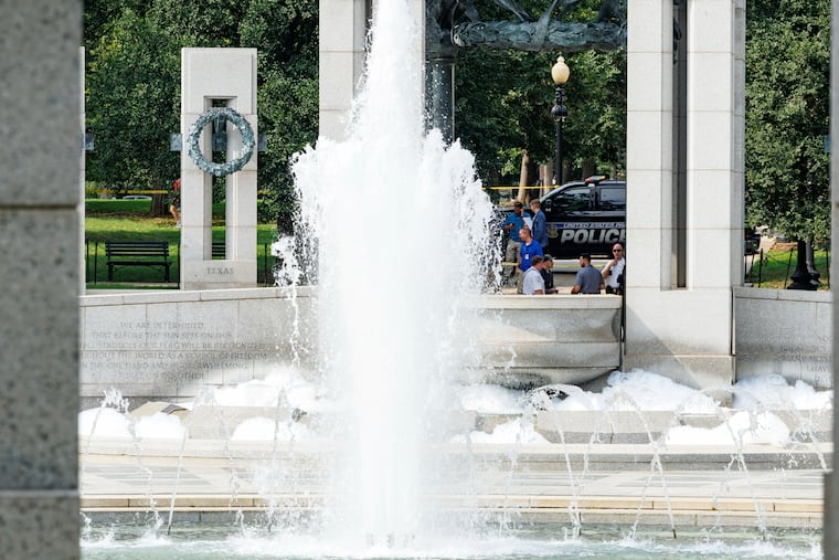 Soapy bubbles appeared in the World War II Memorial fountain on Thursday in an apparent act of vandalism.