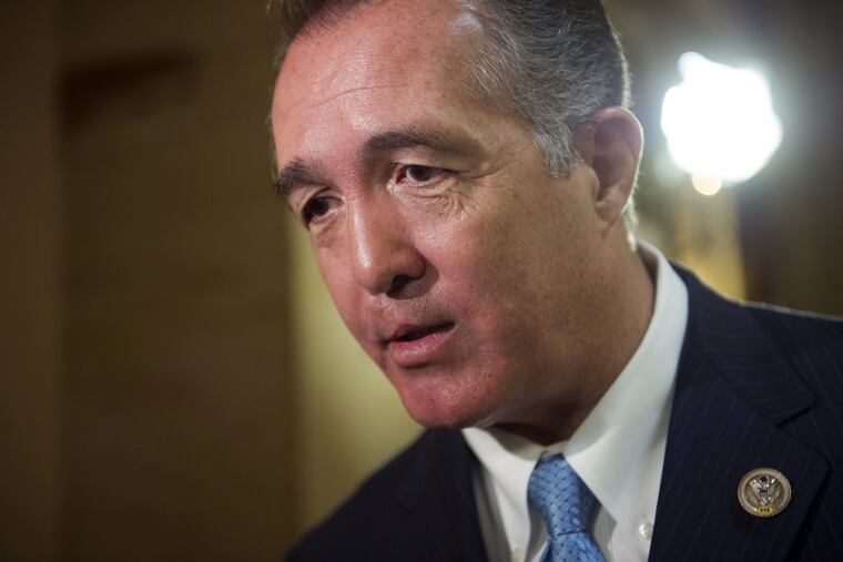 In this March 24, 2017, file photo, Rep. Trent Franks, R-Ariz. speaks with a reporter on Capitol Hill in Washington.