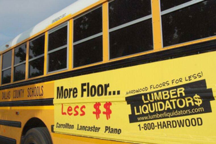 A school bus with an ad in Texas, one of the states that allows advertising on school district vehicles as a revenue source. (Photo provided by Alpha Media)