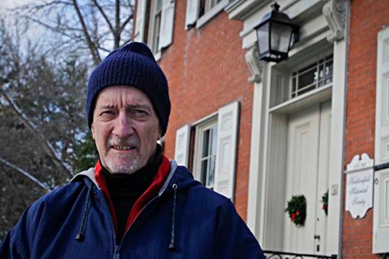 Jeffrey Dorwart author of the book "Elizabeth Haddon 1680-1762 - Building the Quaker Community of Haddonfield, New Jersey", stands in front of the Haddonfield Historical Society. ( RON TARVER / Staff Photographer ) December 12, 2013