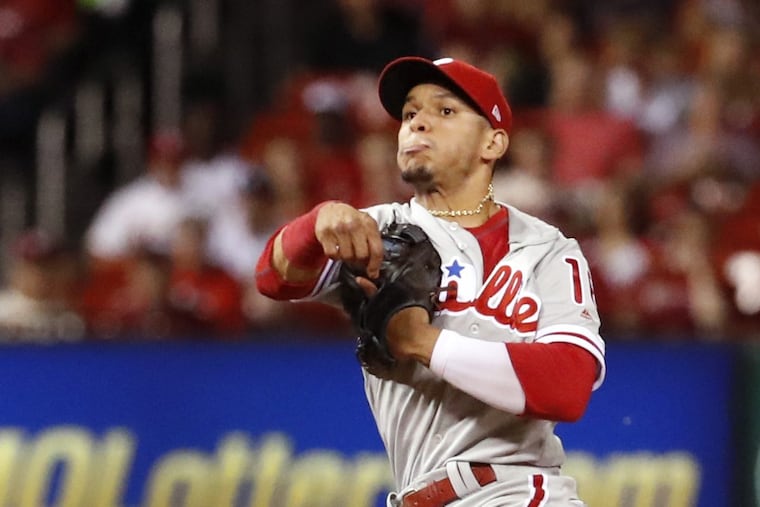 Cesar Hernandez injured his left side while attempting this throw June 9th in St. Louis. He returned to the lineup this week.
